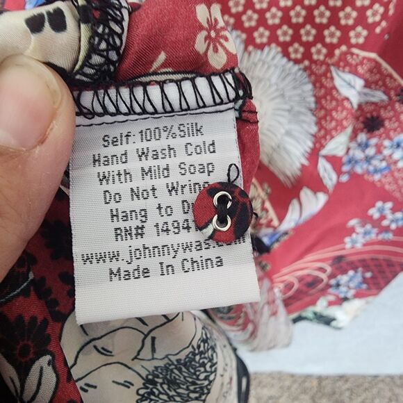 Johnny Was 100% Silk Crane Mallory Shirt Tunic Size XL Open Neckline Long Sleeve - Picture 5 of 11